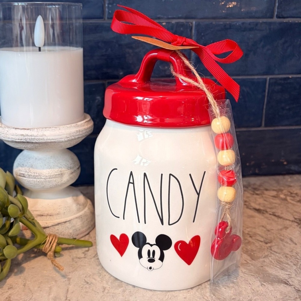 DISNEY Rae Dunn MICKEY CANDY Canister White Red Farmhouse Artisan Collection NWT